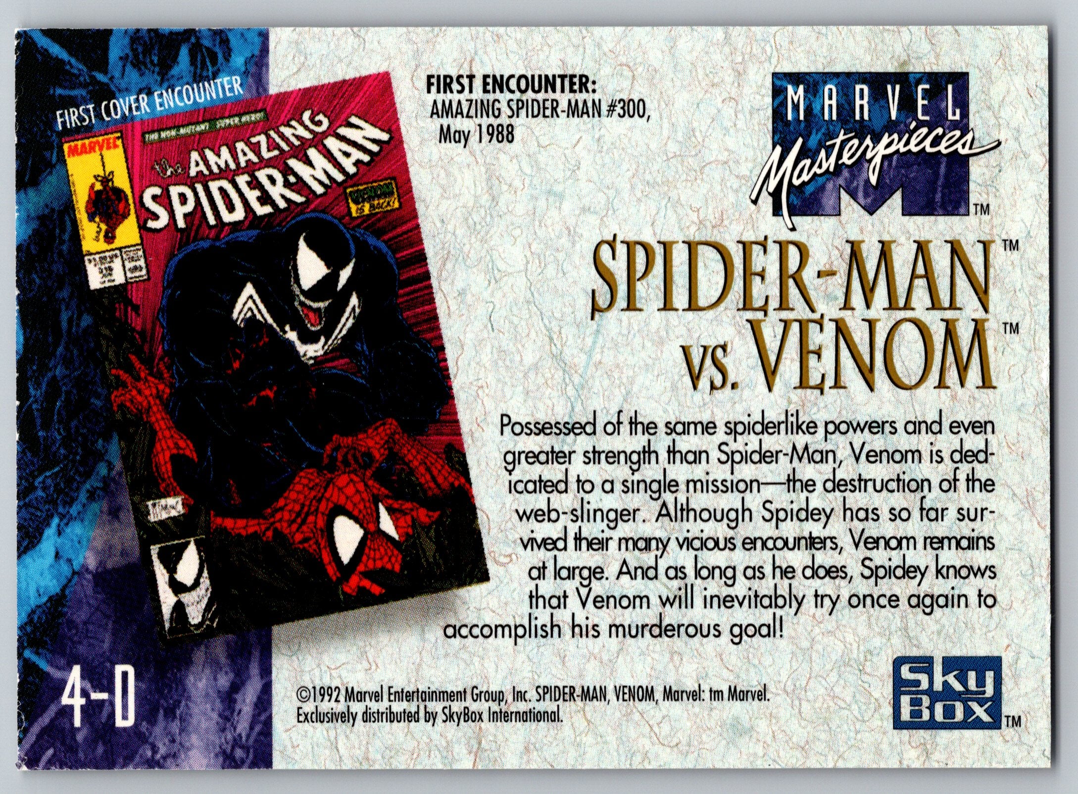 Marvel Masterpieces 1992 Battle Spectra #4-D Spider-Man vs Venom